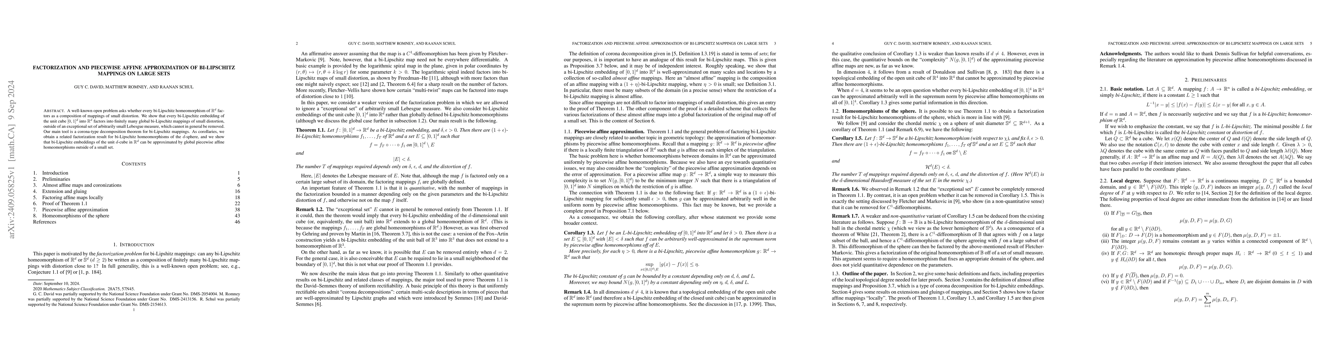 Thumbnail for Factorization and piecewise affine approximation of bi-Lipschitz
  mappings on large sets
