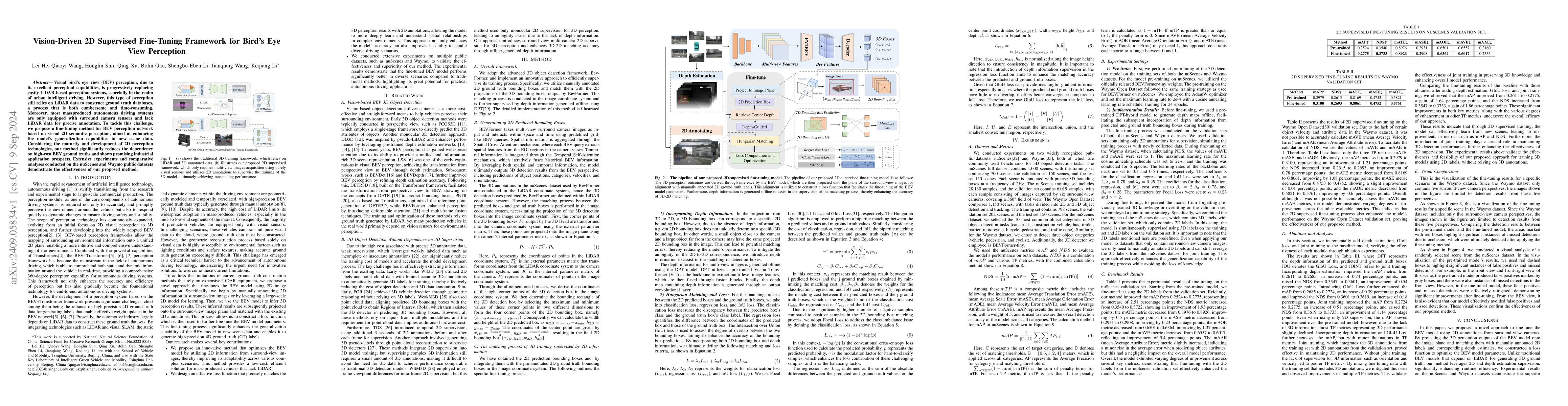 Thumbnail for Vision-Driven 2D Supervised Fine-Tuning Framework for Bird's Eye View
  Perception