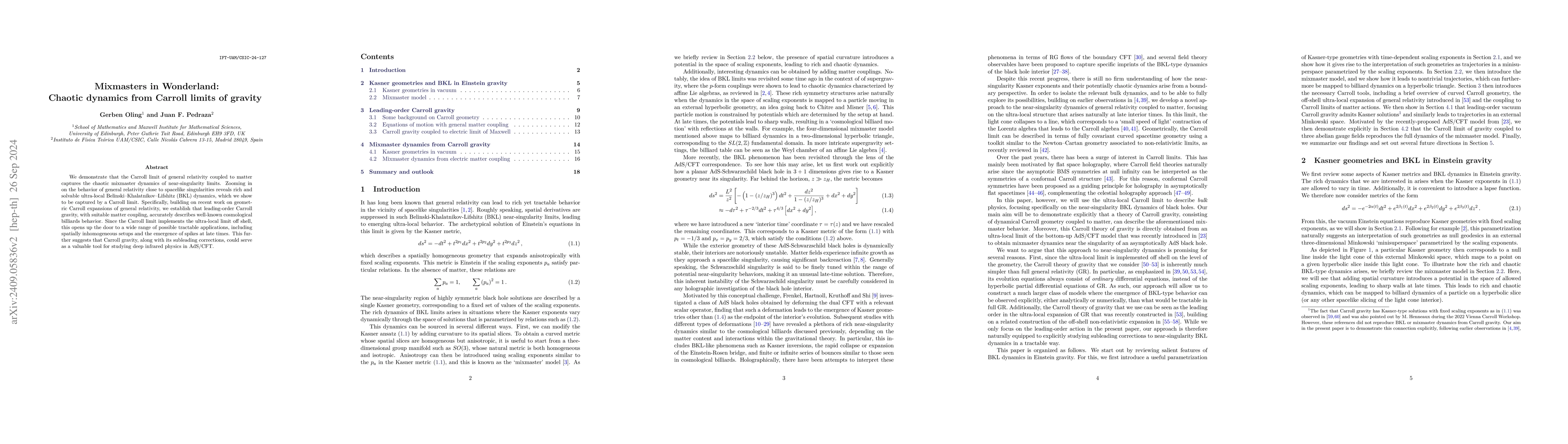 Thumbnail for Mixmasters in Wonderland: Chaotic dynamics from Carroll limits of
  gravity