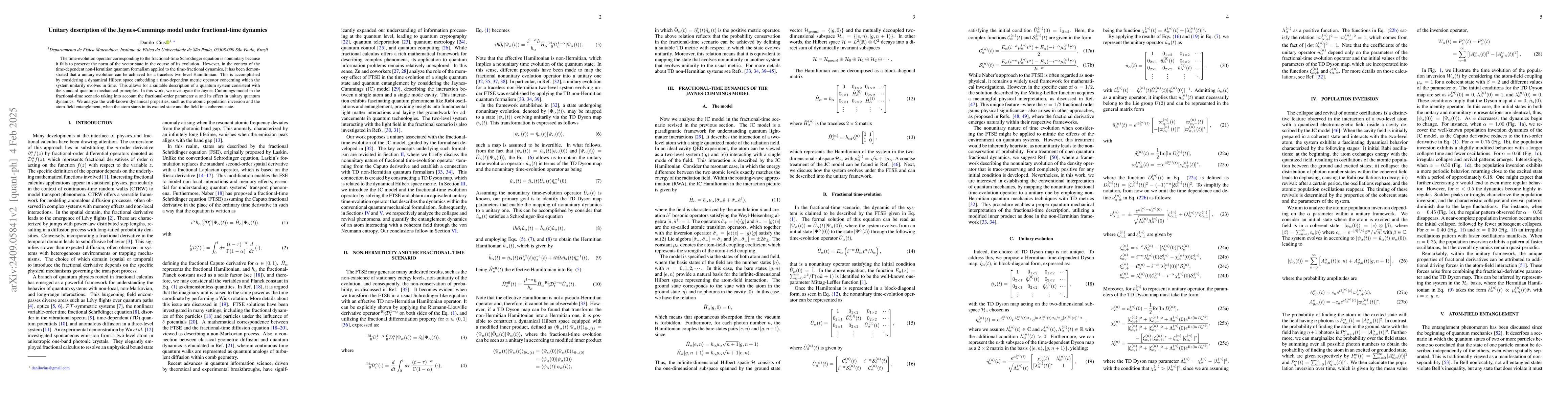 Thumbnail for Unitary description of the Jaynes-Cummings model under fractional-time
  dynamics