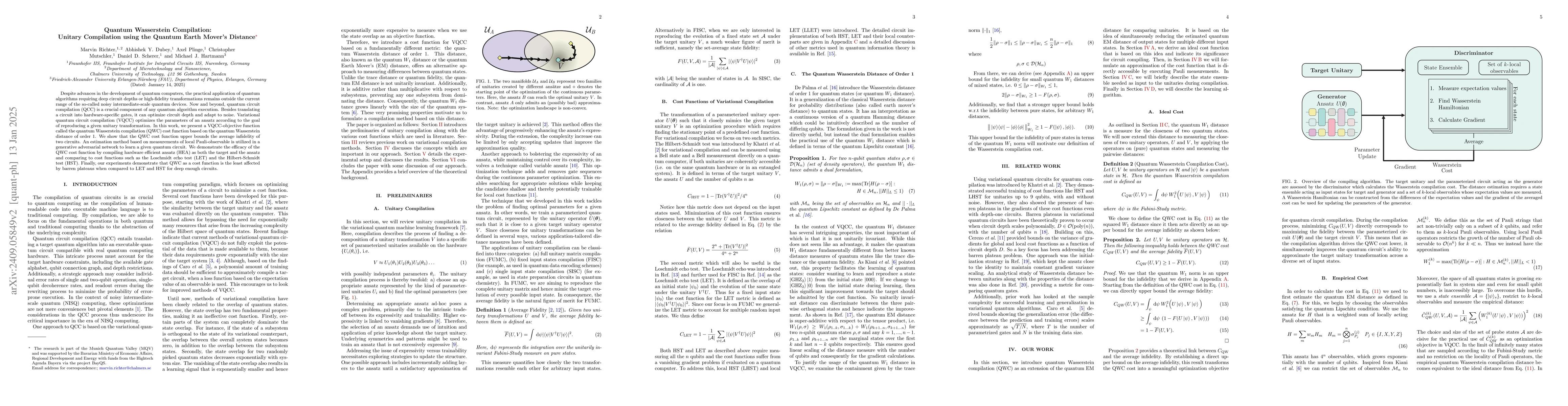 Thumbnail for Quantum Wasserstein Compilation: Unitary Compilation using the Quantum
  Earth Mover's Distance