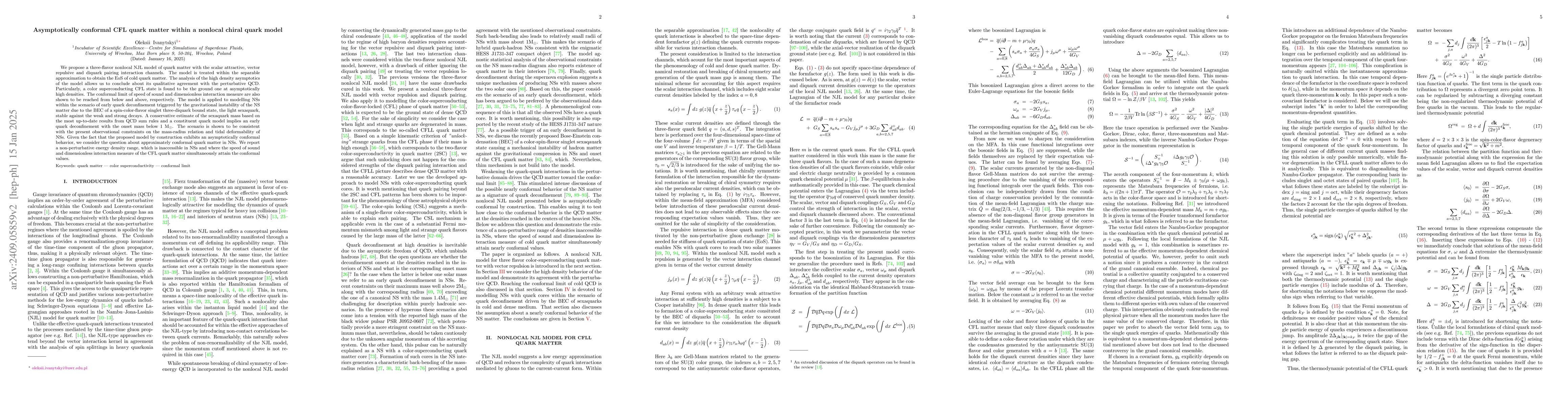 Thumbnail for Asymptotically conformal CFL quark matter within a nonlocal chiral quark
  model