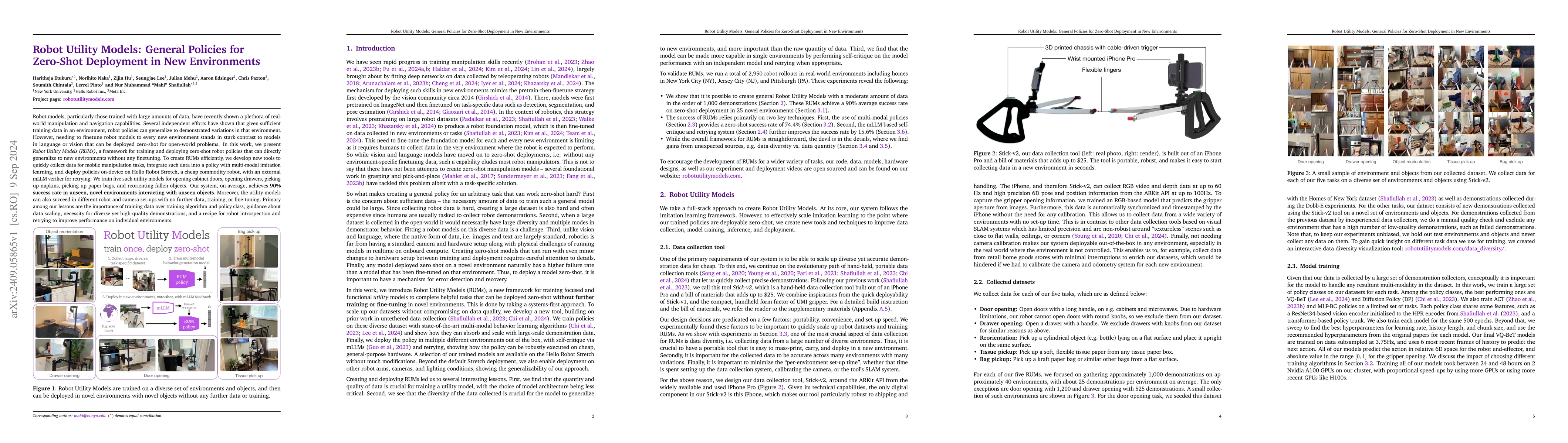 Thumbnail for Robot Utility Models: General Policies for Zero-Shot Deployment in New
  Environments