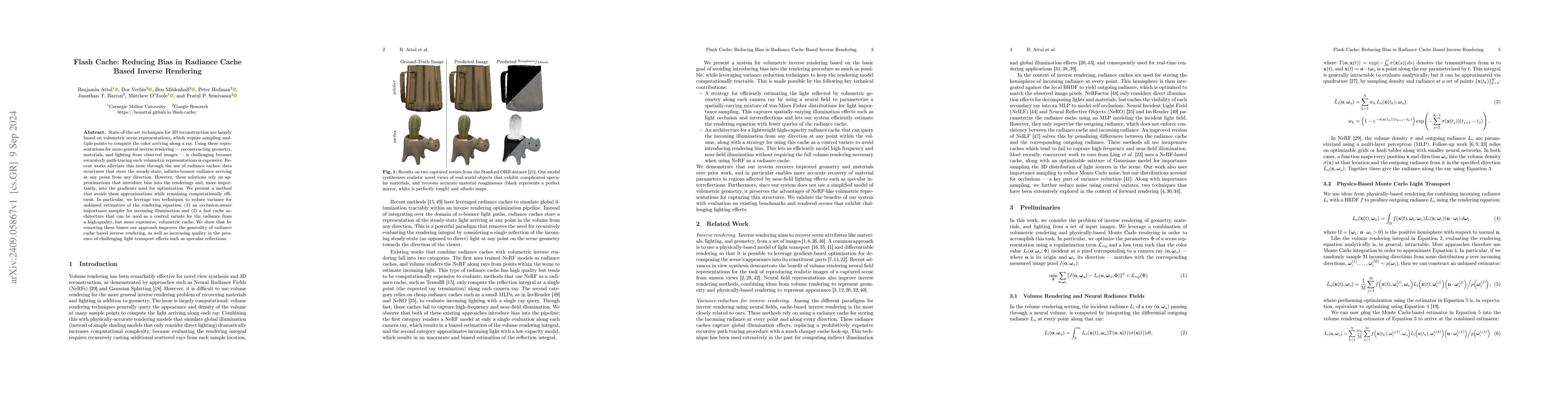 Thumbnail for Flash Cache: Reducing Bias in Radiance Cache Based Inverse Rendering