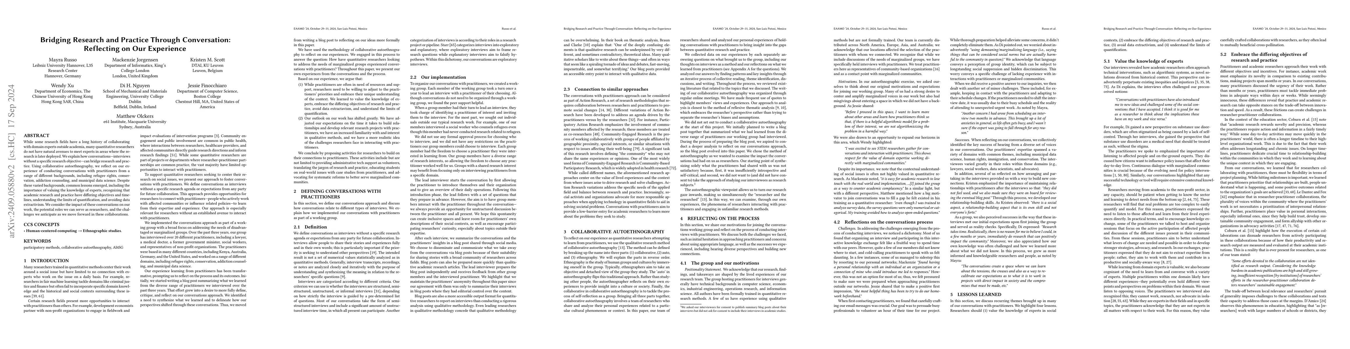 Thumbnail for Bridging Research and Practice Through Conversation: Reflecting on Our
  Experience