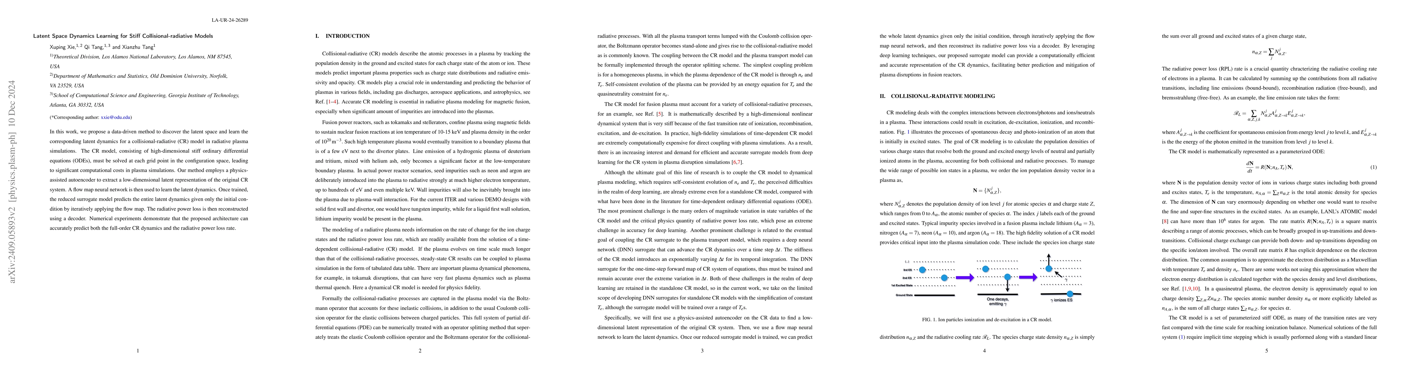 Thumbnail for Latent Space Dynamics Learning for Stiff Collisional-radiative Models