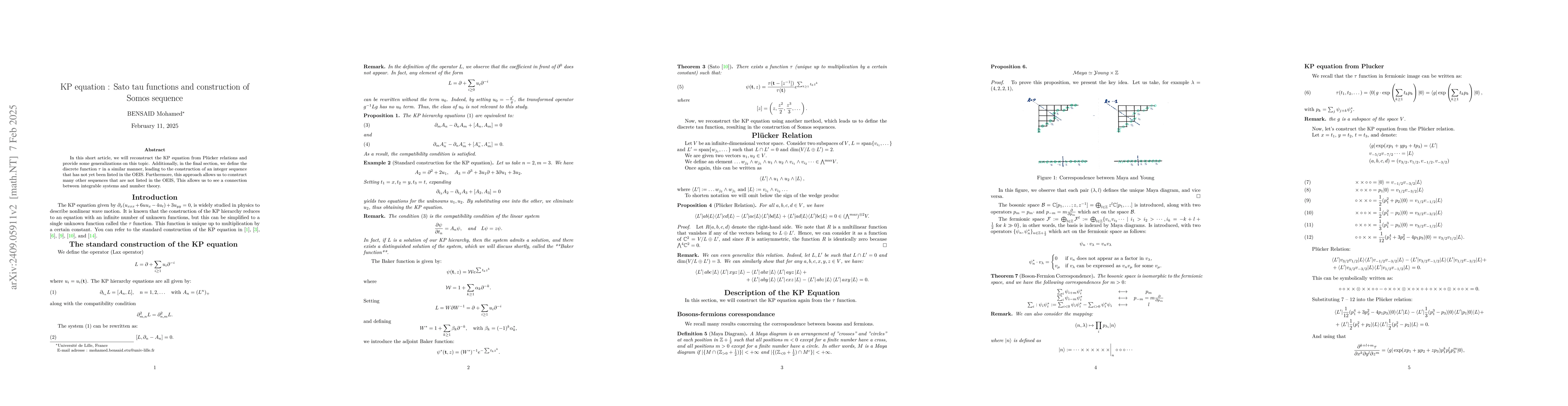 Thumbnail for Sato tau functions and construction of Somos sequence