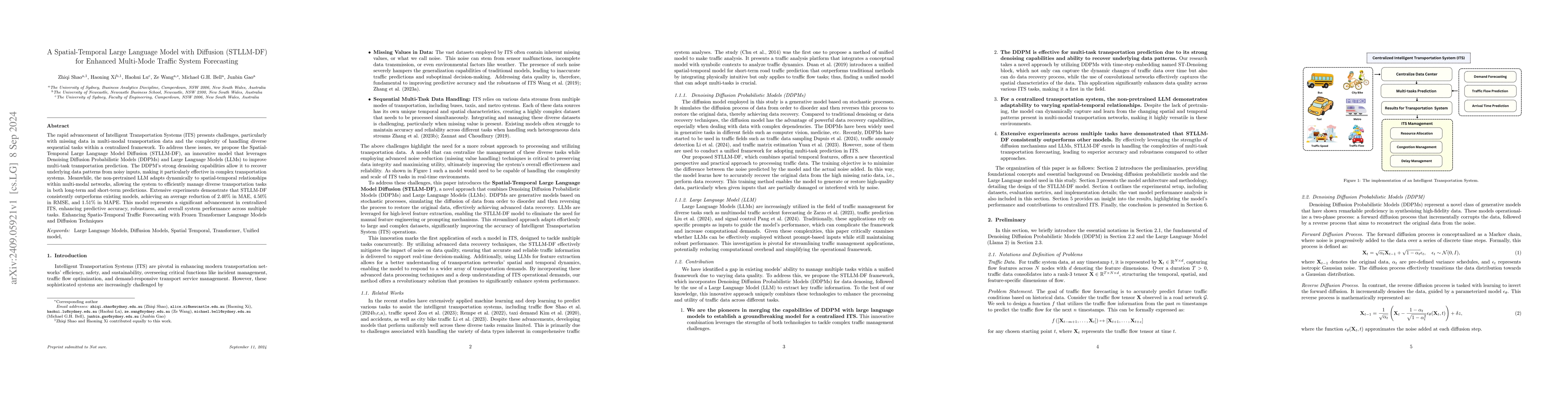 Thumbnail for STLLM-DF: A Spatial-Temporal Large Language Model with Diffusion for
  Enhanced Multi-Mode Traffic System Forecasting