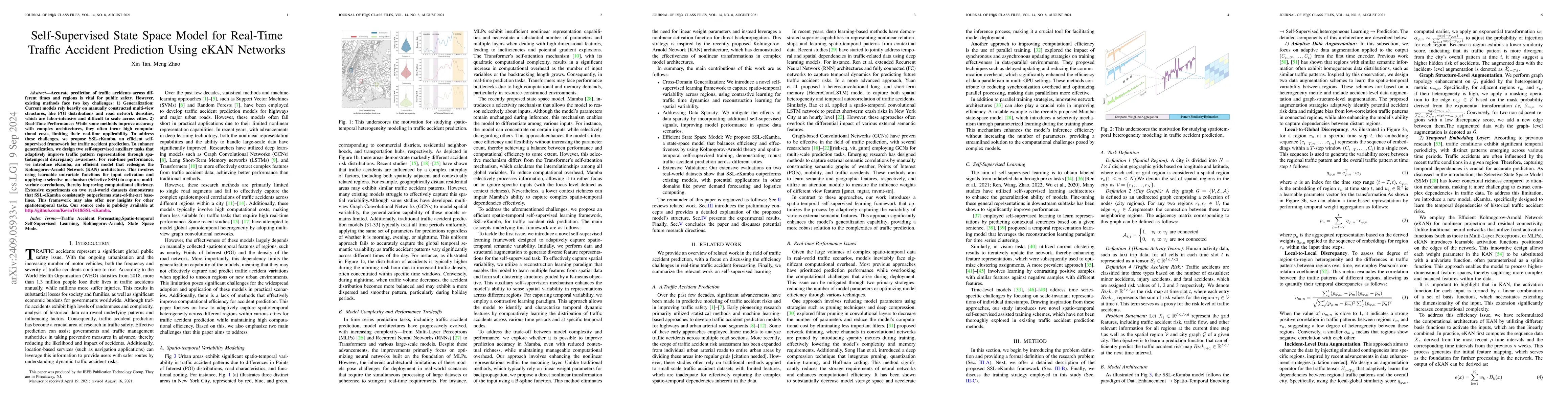 Thumbnail for Self-Supervised State Space Model for Real-Time Traffic Accident
  Prediction Using eKAN Networks