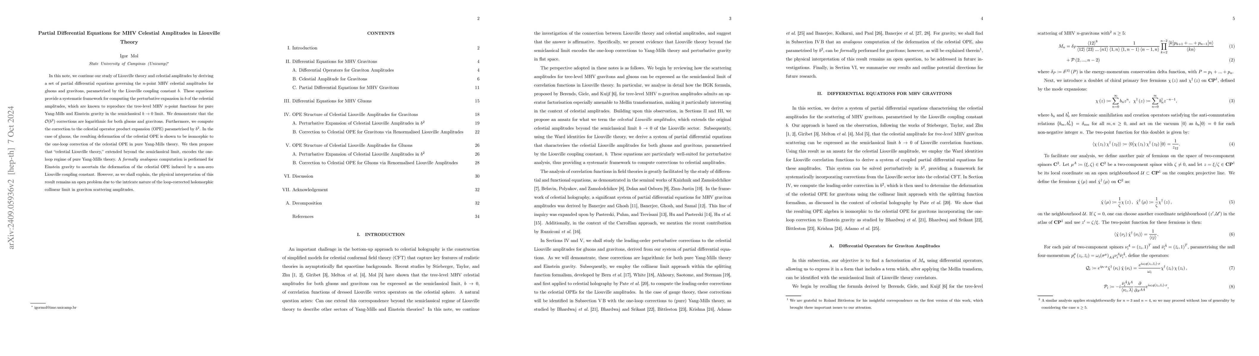 Thumbnail for Partial Differential Equations for MHV Celestial Amplitudes in Liouville
  Theory