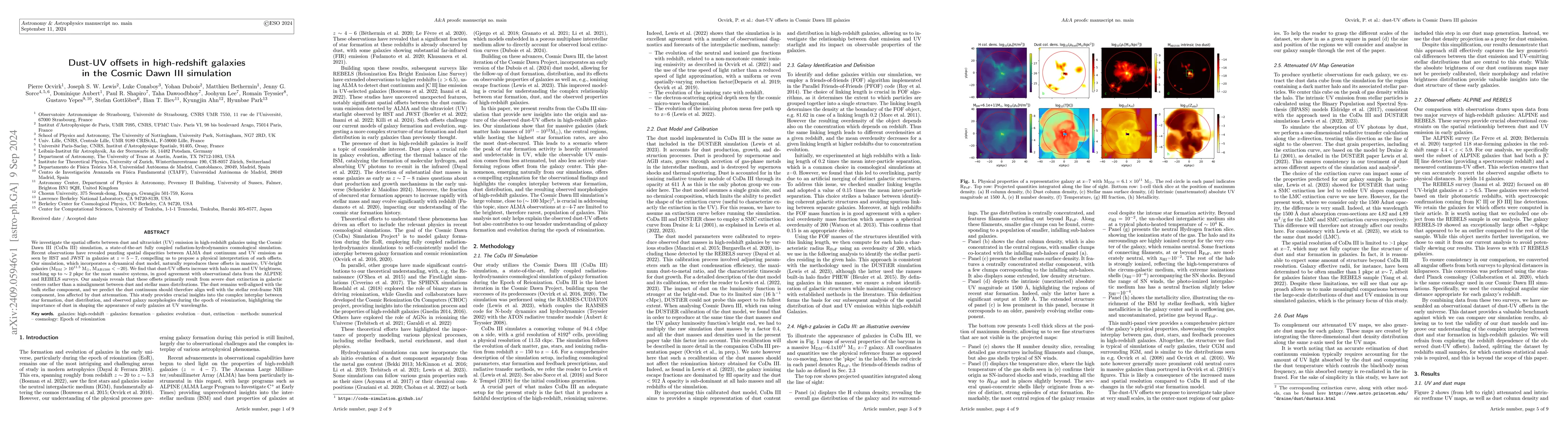 Thumbnail for Dust-UV offsets in high-redshift galaxies in the Cosmic Dawn III
  simulation