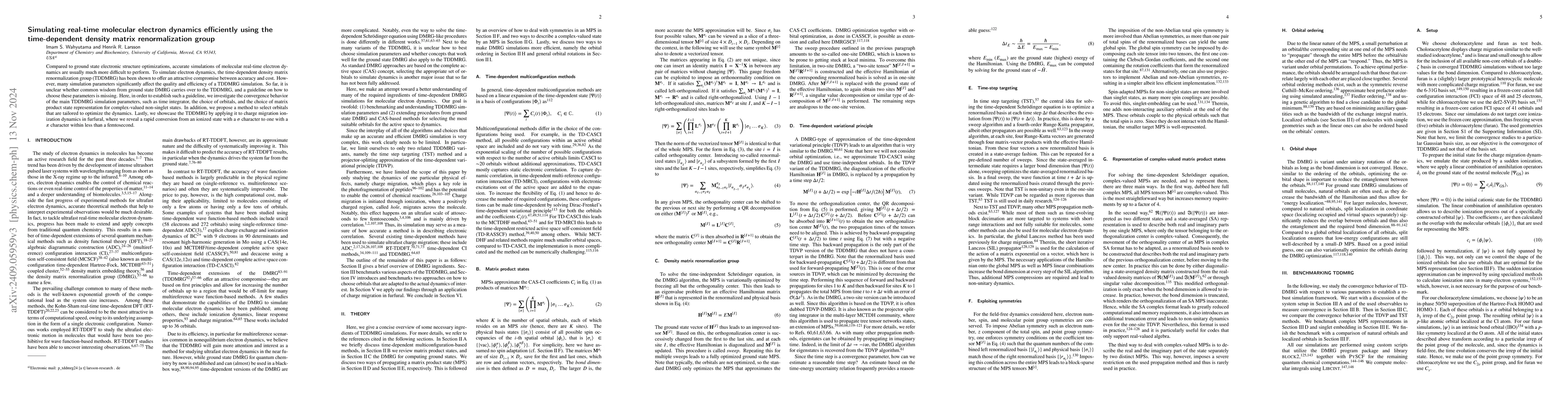 Thumbnail for Simulating real-time molecular electron dynamics efficiently using the
  time-dependent density matrix renormalization group