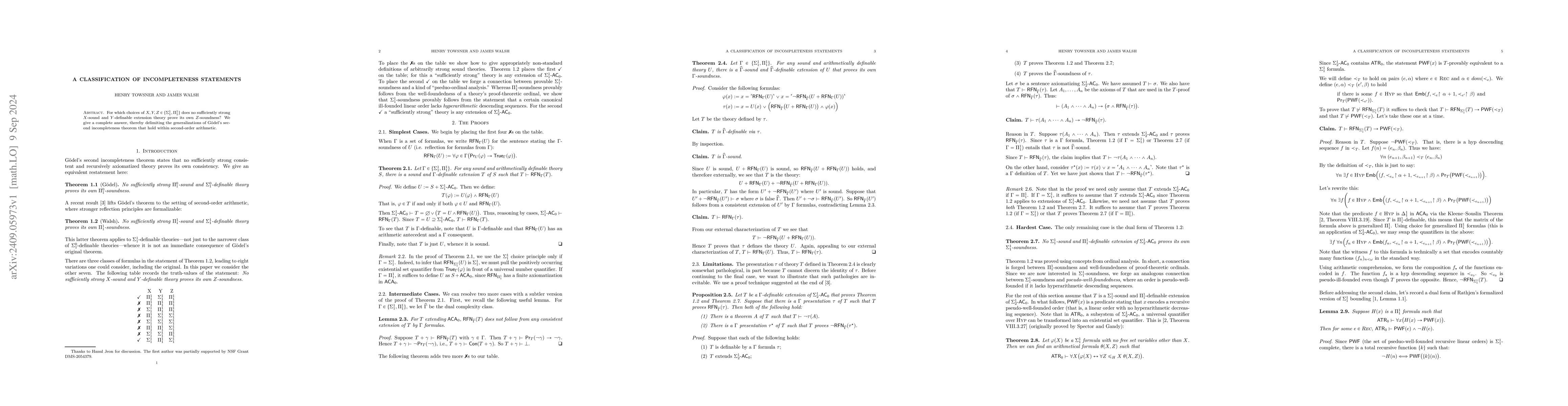 Thumbnail for A classification of incompleteness statements