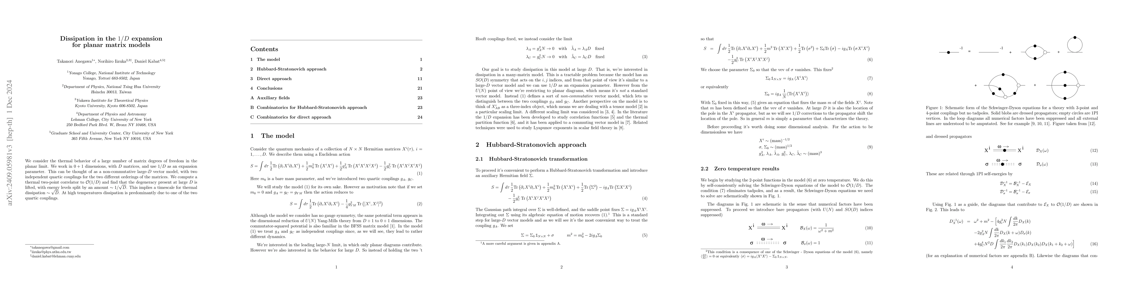 Thumbnail for Dissipation in the $1/D$ expansion for planar matrix models