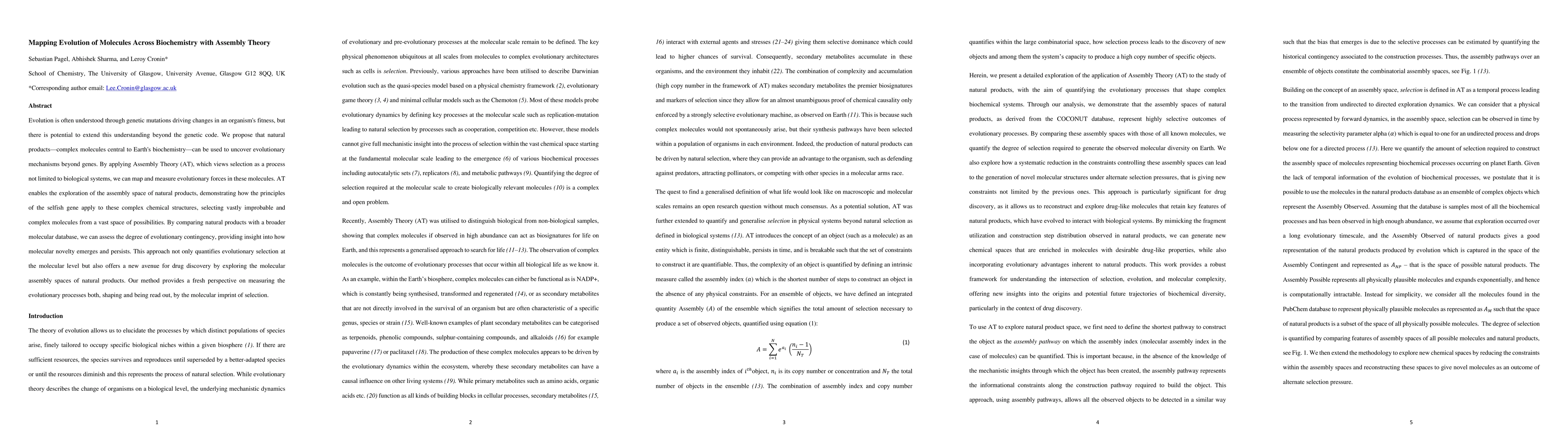 Thumbnail for Mapping Evolution of Molecules Across Biochemistry with Assembly Theory