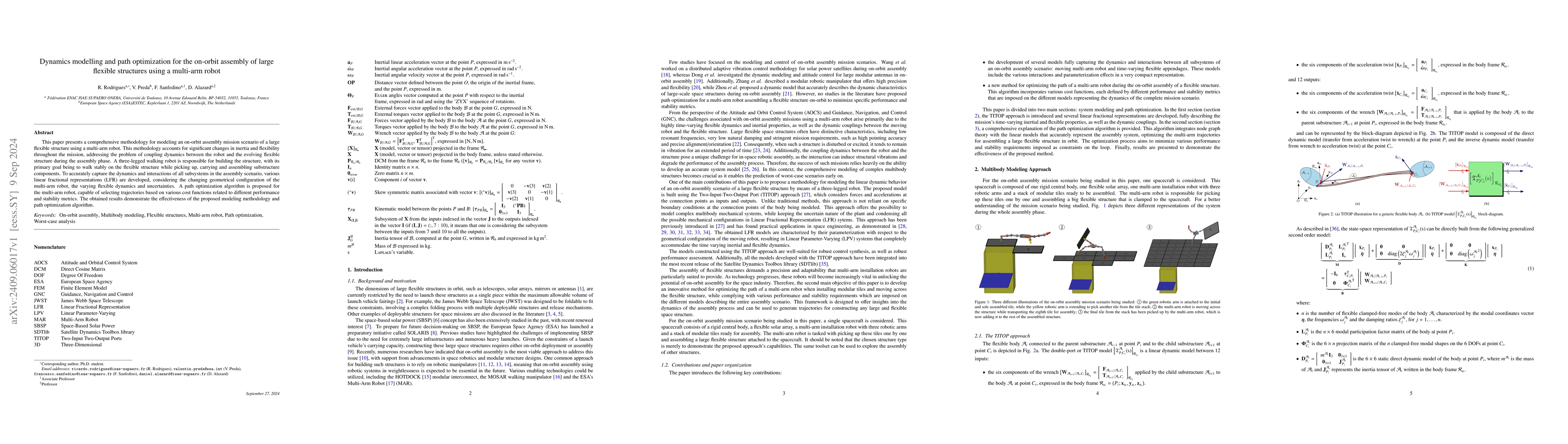 Thumbnail for Dynamics modelling and path optimization for the on-orbit assembly of
  large flexible structures using a multi-arm robot
