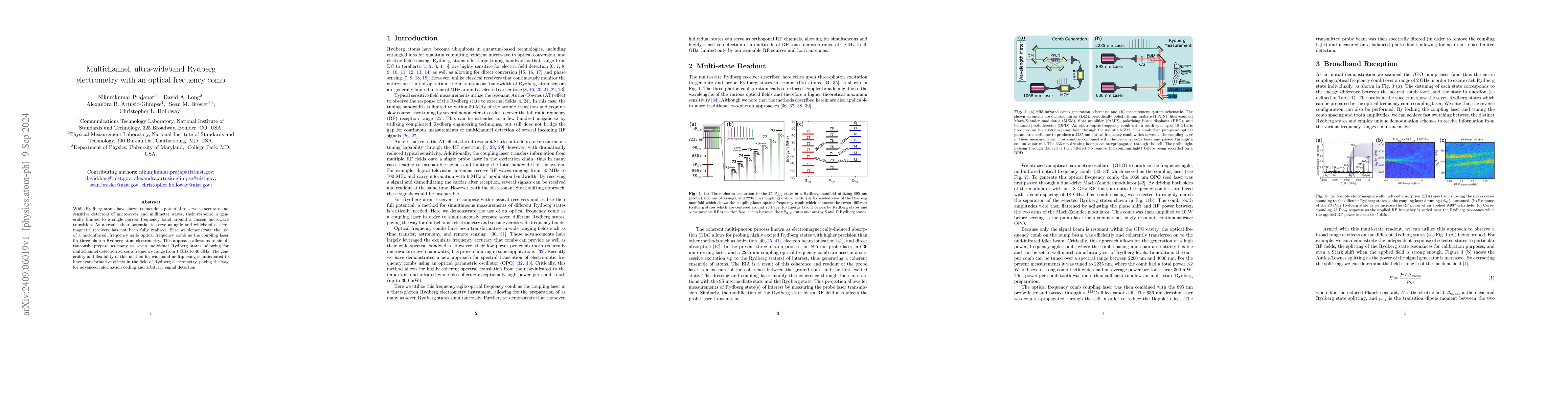 Thumbnail for Multichannel, ultra-wideband Rydberg Electrometry with an Optical
  Frequency Comb