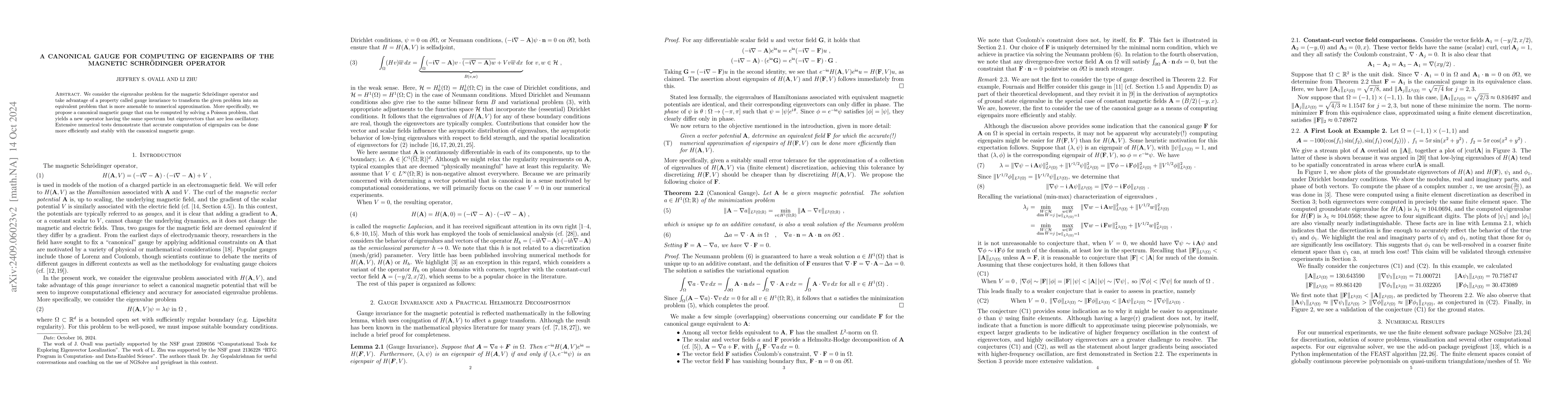 Thumbnail for A Canonical Gauge for Computing of Eigenpairs of the Magnetic
  Schrödinger Operator