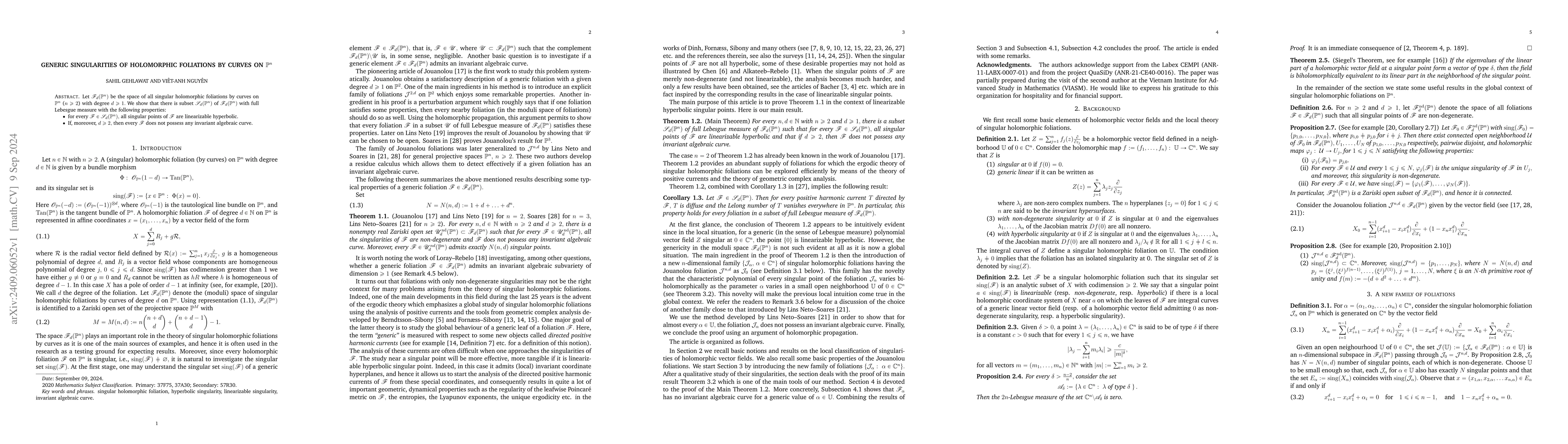 Thumbnail for Generic singularities of holomorphic foliations by curves on
  $\mathbb{P}^n$