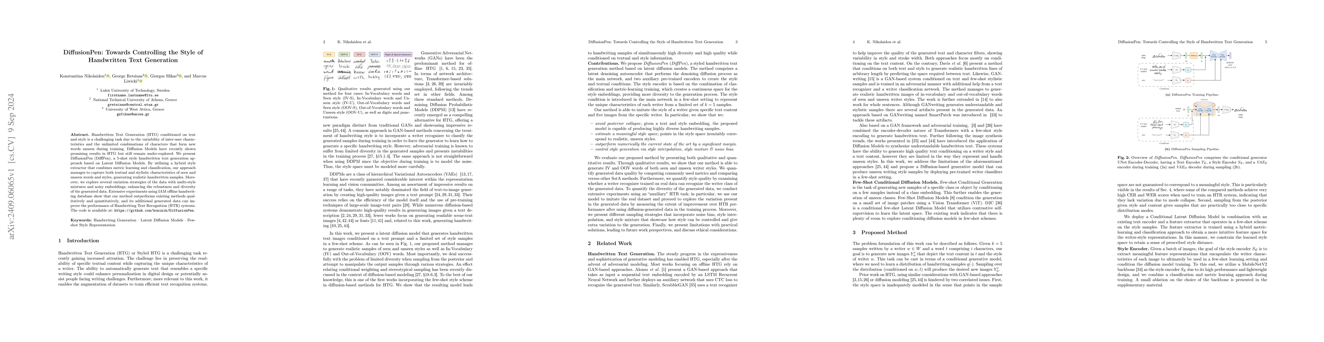 Thumbnail for DiffusionPen: Towards Controlling the Style of Handwritten Text
  Generation