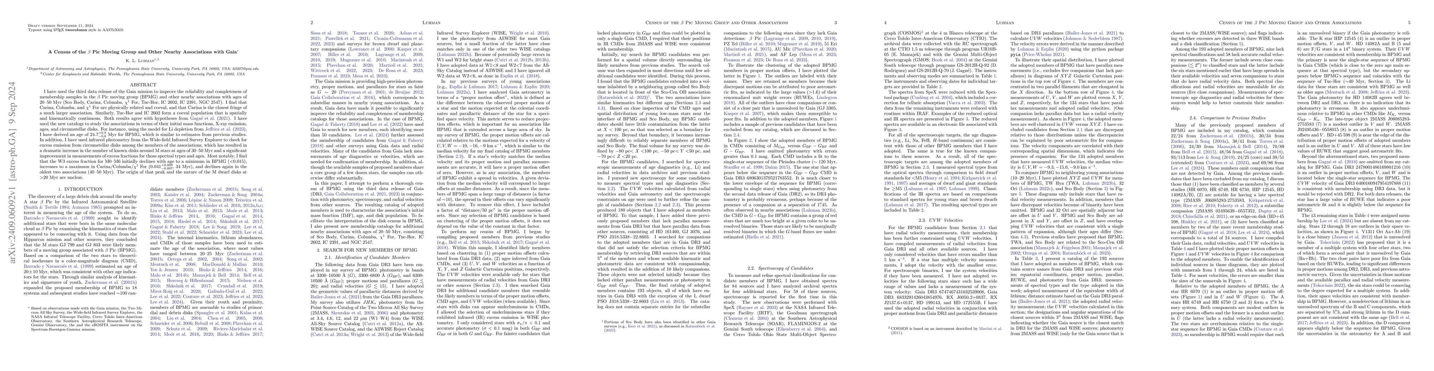 Thumbnail for A Census of the beta Pic Moving Group and Other Nearby Associations with
  Gaia
