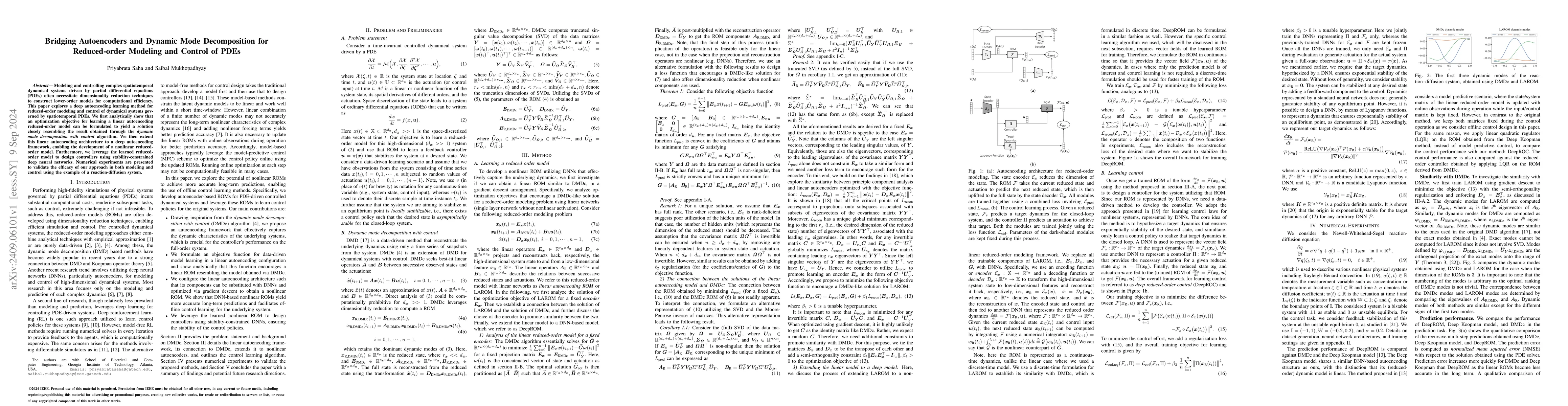 Thumbnail for Bridging Autoencoders and Dynamic Mode Decomposition for Reduced-order
  Modeling and Control of PDEs