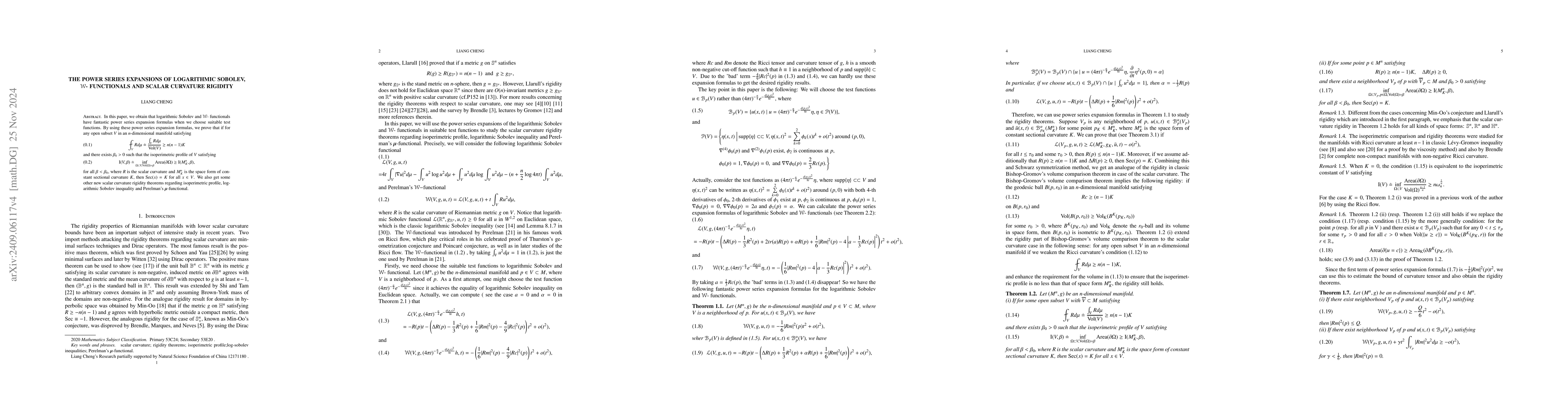 Thumbnail for The power series expansions of logarithmic Sobolev, $\mathcal{W}$-
  functionals and scalar curvature rigidity