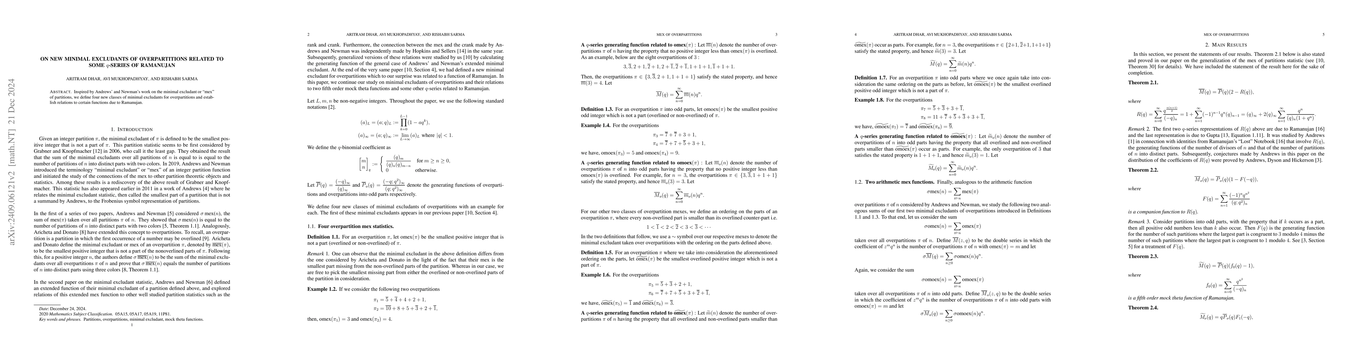 Thumbnail for On new minimal excludants of overpartitions related to some $q$-series
  of Ramanujan