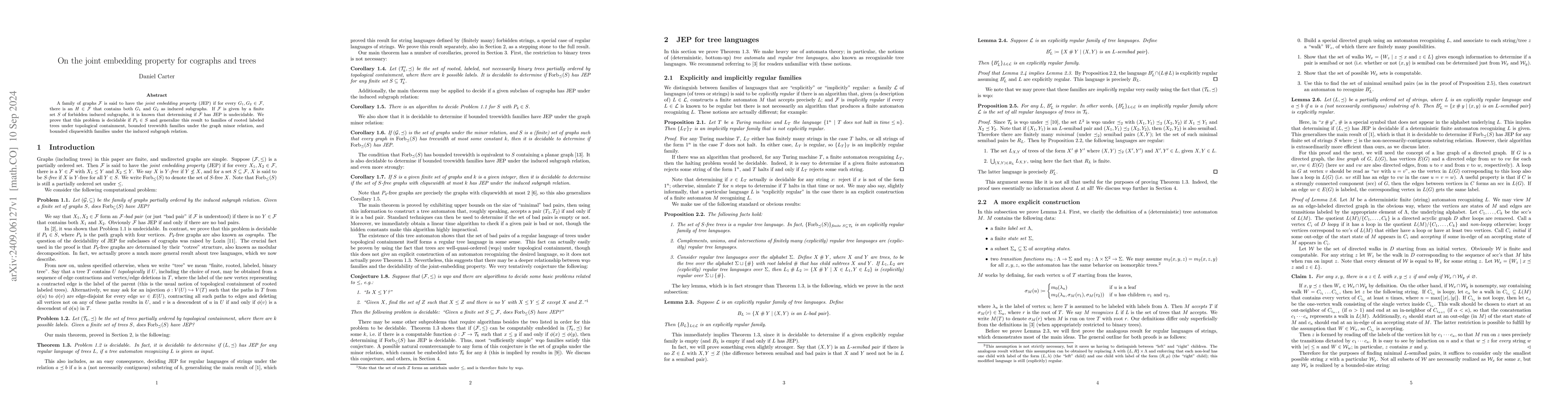 Thumbnail for On the joint embedding property for cographs and trees