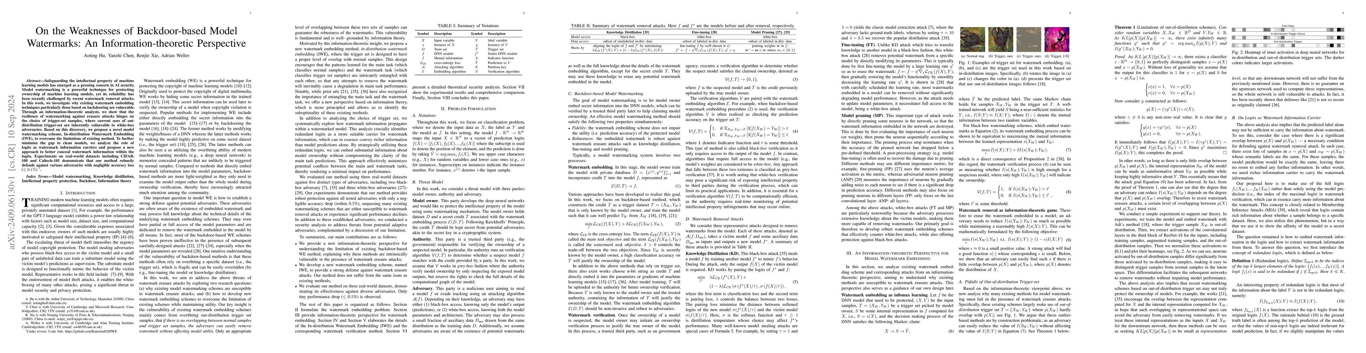 Thumbnail for On the Weaknesses of Backdoor-based Model Watermarking: An
  Information-theoretic Perspective