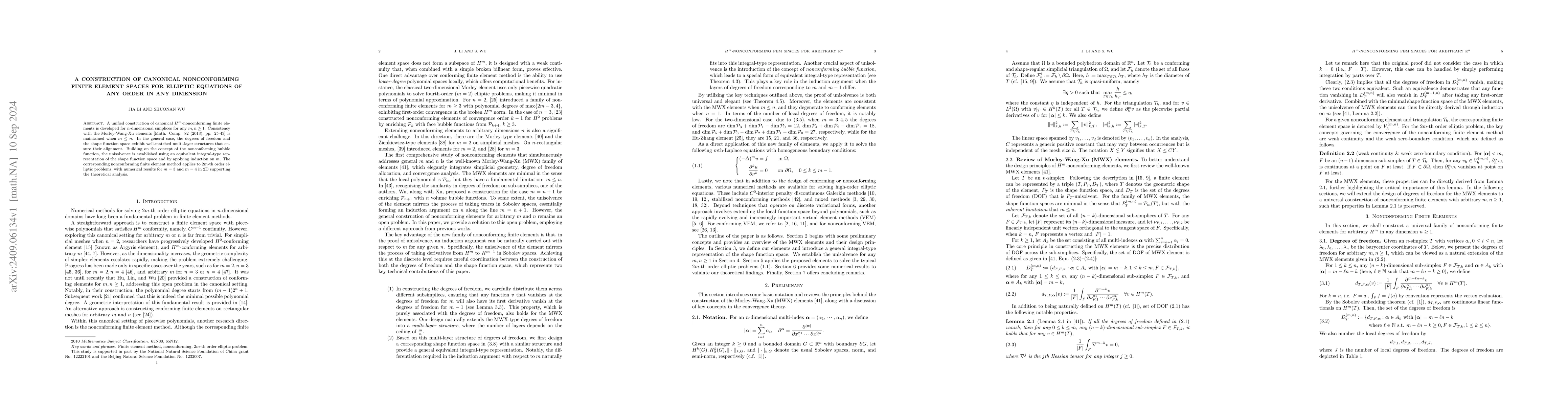 Thumbnail for A construction of canonical nonconforming finite element spaces for
  elliptic equations of any order in any dimension