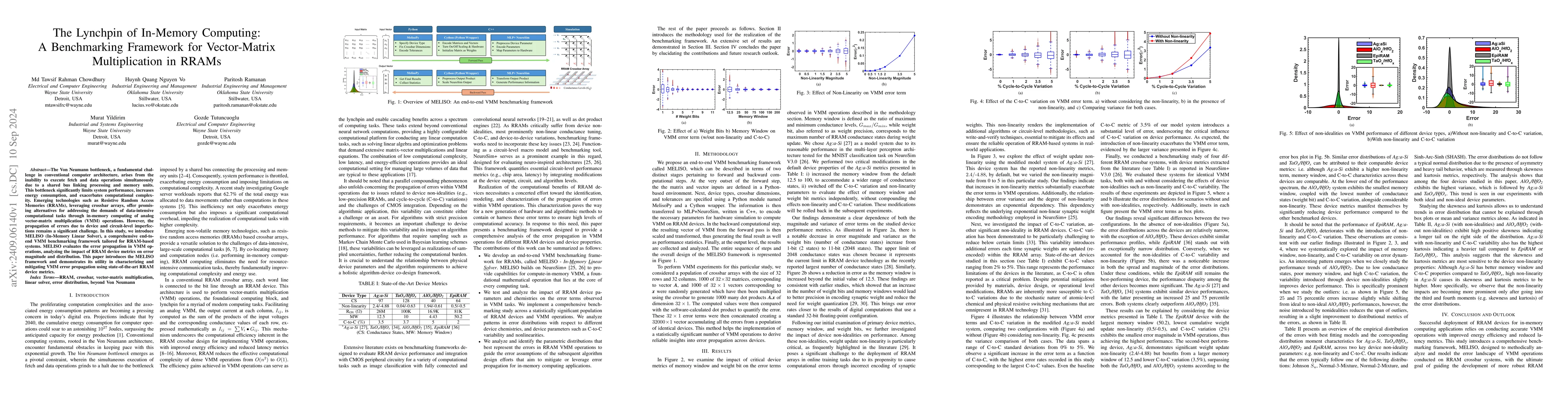 Thumbnail for The Lynchpin of In-Memory Computing: A Benchmarking Framework for
  Vector-Matrix Multiplication in RRAMs