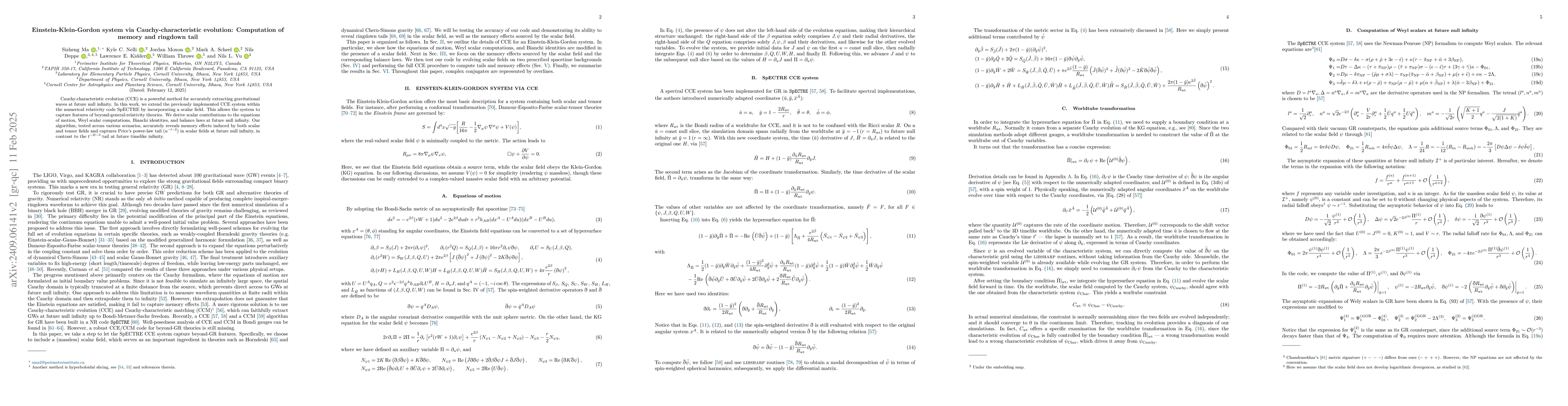 Thumbnail for Einstein-Klein-Gordon system via Cauchy-characteristic evolution:
  Computation of memory and ringdown tail