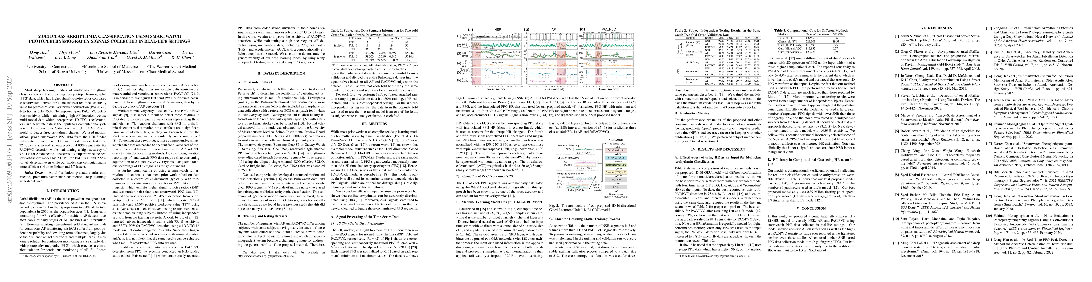 Thumbnail for Multiclass Arrhythmia Classification using Smartwatch
  Photoplethysmography Signals Collected in Real-life Settings