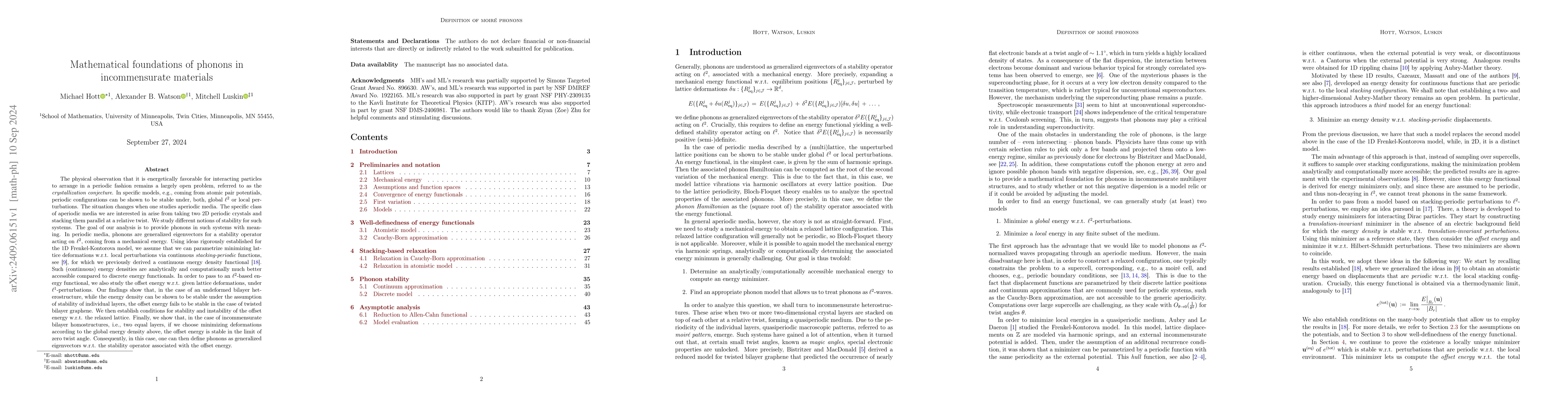 Thumbnail for Mathematical foundations of phonons in incommensurate materials