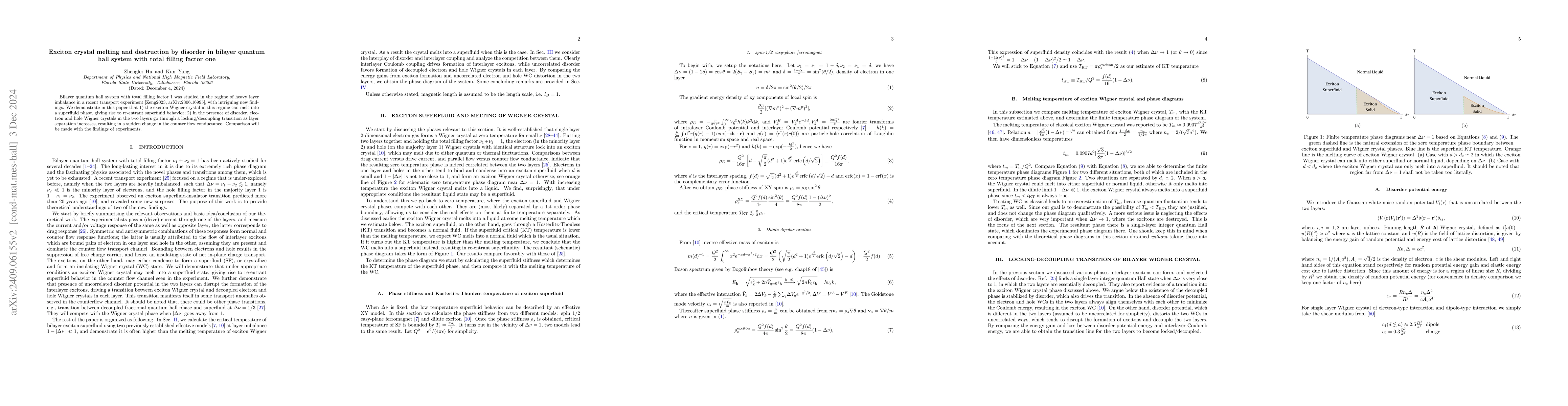 Thumbnail for Exciton crystal melting and destruction by disorder in bilayer quantum
  hall system with total filling factor one