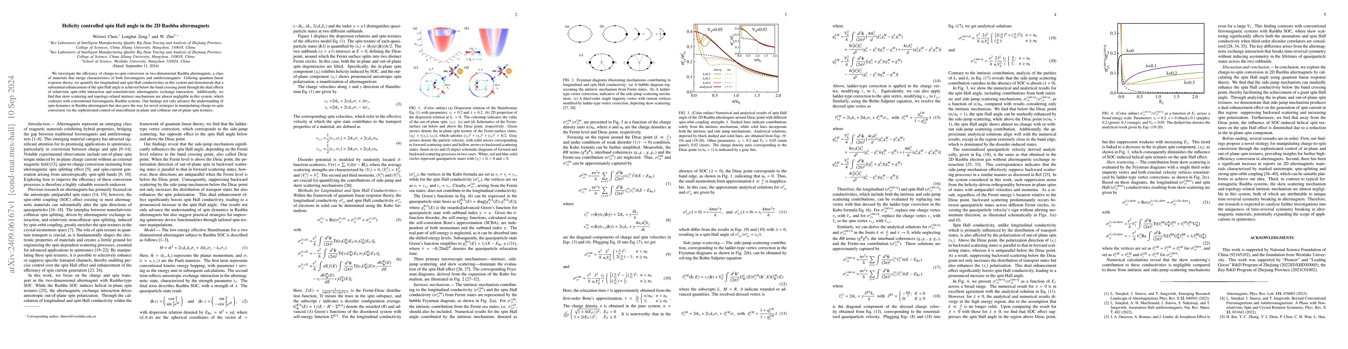 Thumbnail for Helicity controlled spin Hall angle in the 2D Rashba altermagnets