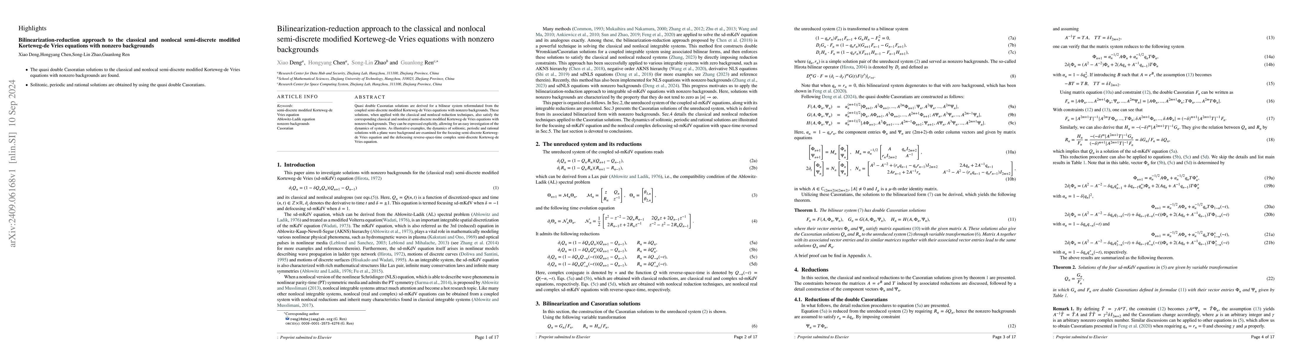 Thumbnail for Bilinearization-reduction approach to the classical and nonlocal
  semi-discrete modified Korteweg-de Vries equations with nonzero backgrounds