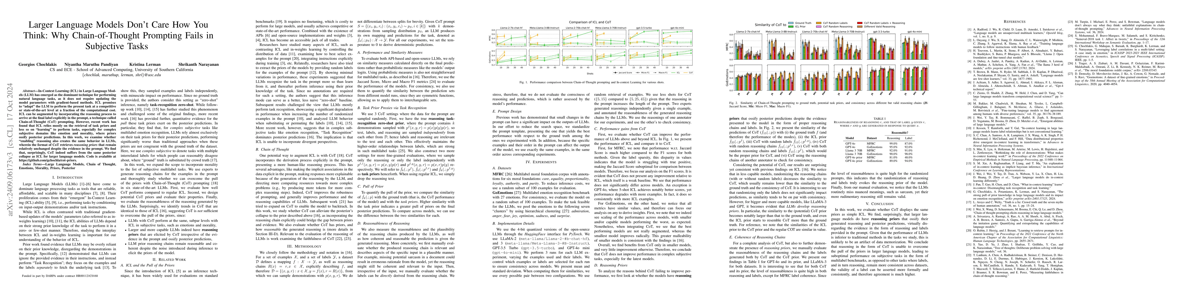 Thumbnail for Larger Language Models Don't Care How You Think: Why Chain-of-Thought
  Prompting Fails in Subjective Tasks