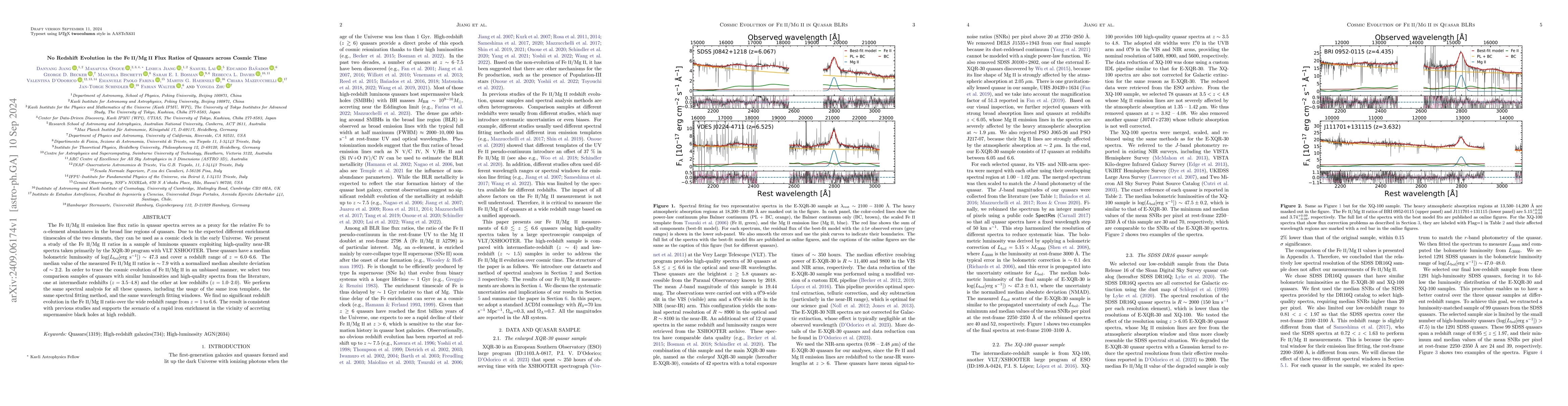 Thumbnail for No Redshift Evolution in the Fe II/Mg II Flux Ratios of Quasars across
  Cosmic Time