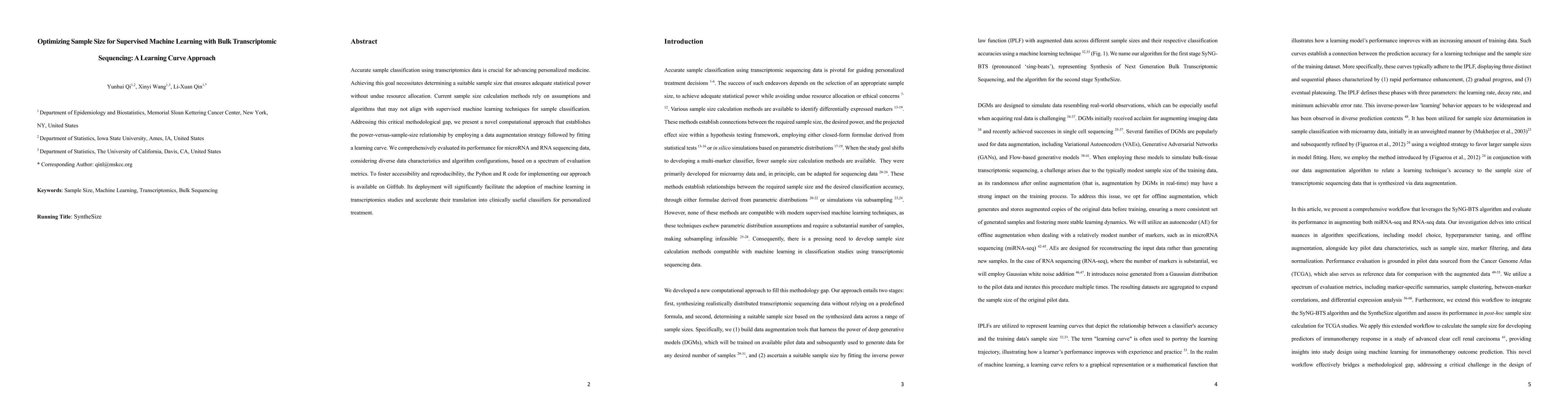 Thumbnail for Optimizing Sample Size for Supervised Machine Learning with Bulk
  Transcriptomic Sequencing: A Learning Curve Approach