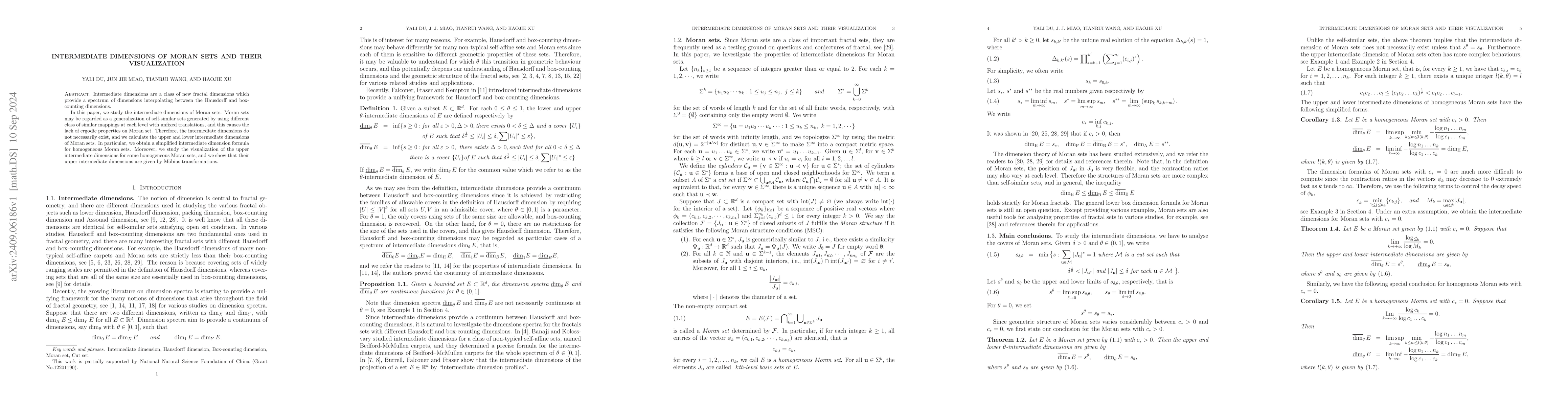 Thumbnail for Intermediate dimensions of Moran sets and their visualization