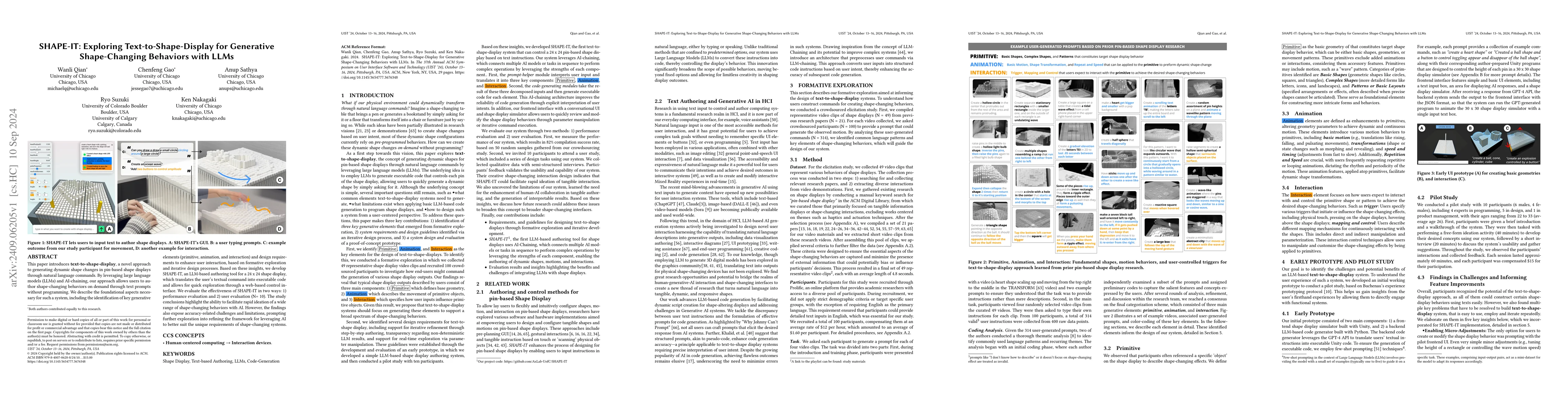 Thumbnail for SHAPE-IT: Exploring Text-to-Shape-Display for Generative Shape-Changing
  Behaviors with LLMs