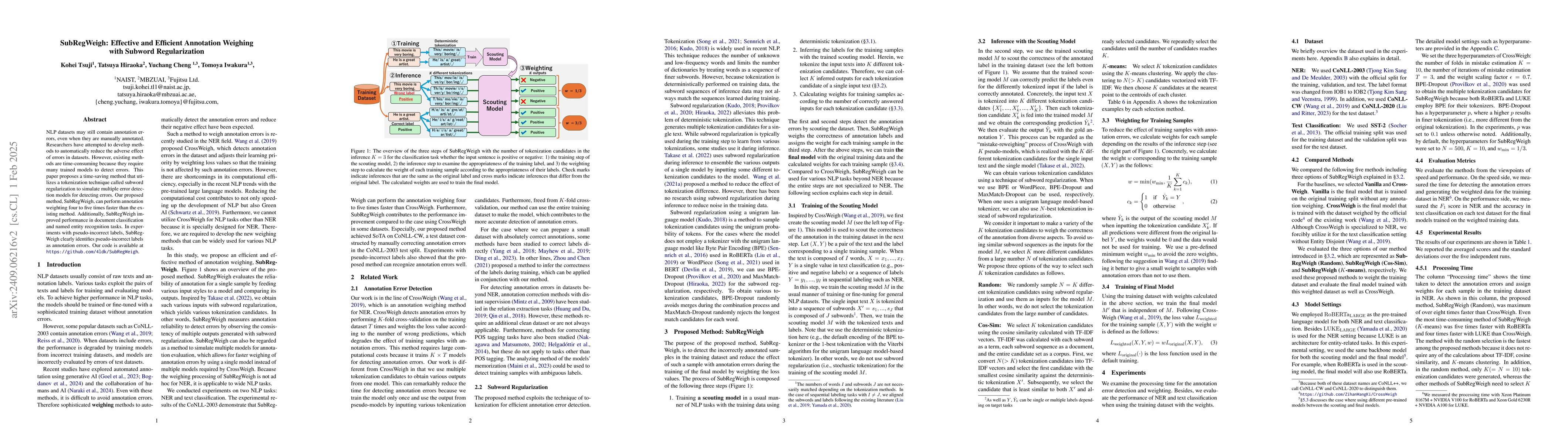 Thumbnail for SubRegWeigh: Effective and Efficient Annotation Weighing with Subword
  Regularization