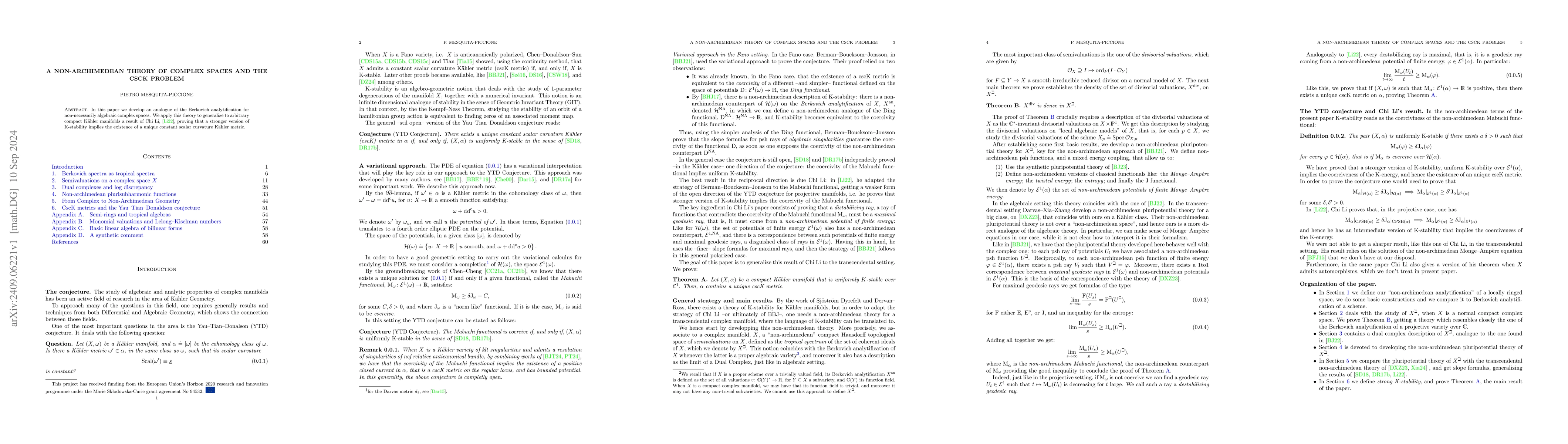 Thumbnail for A non-Archimedean theory of complex spaces and the cscK problem