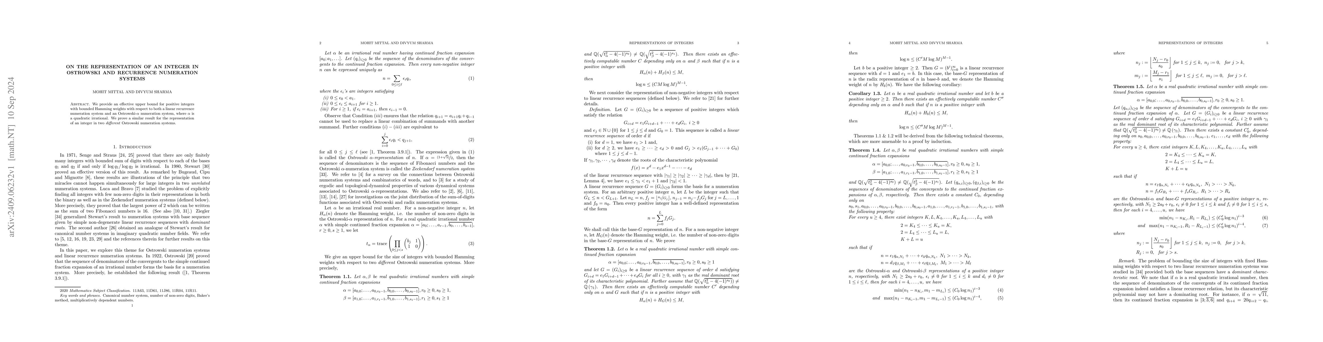 Thumbnail for On the representation of an integer in Ostrowski and recurrence
  numeration systems
