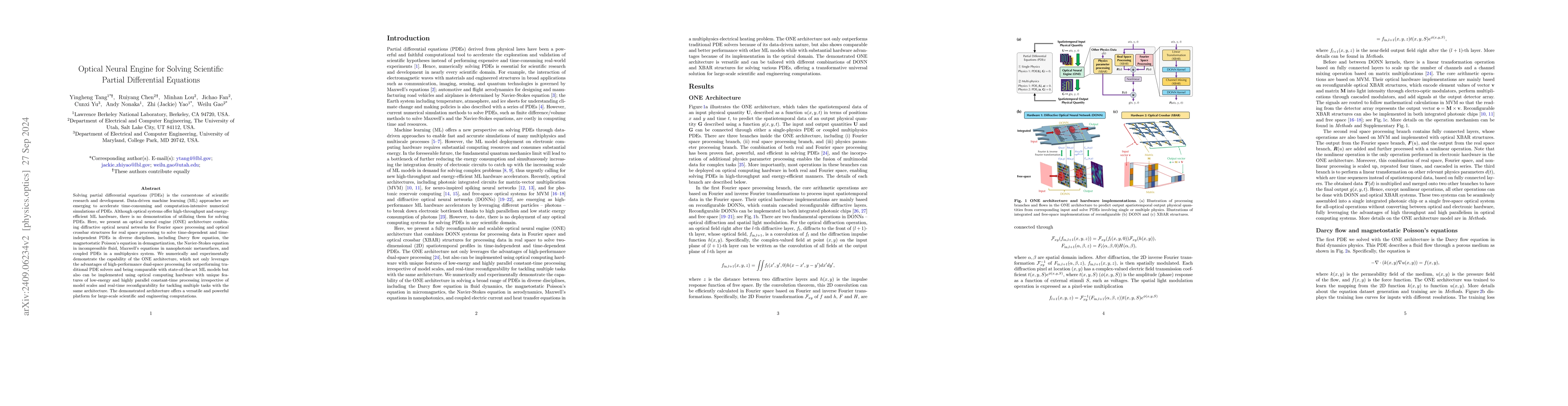 Thumbnail for Optical Neural Engine for Solving Scientific Partial Differential
  Equations