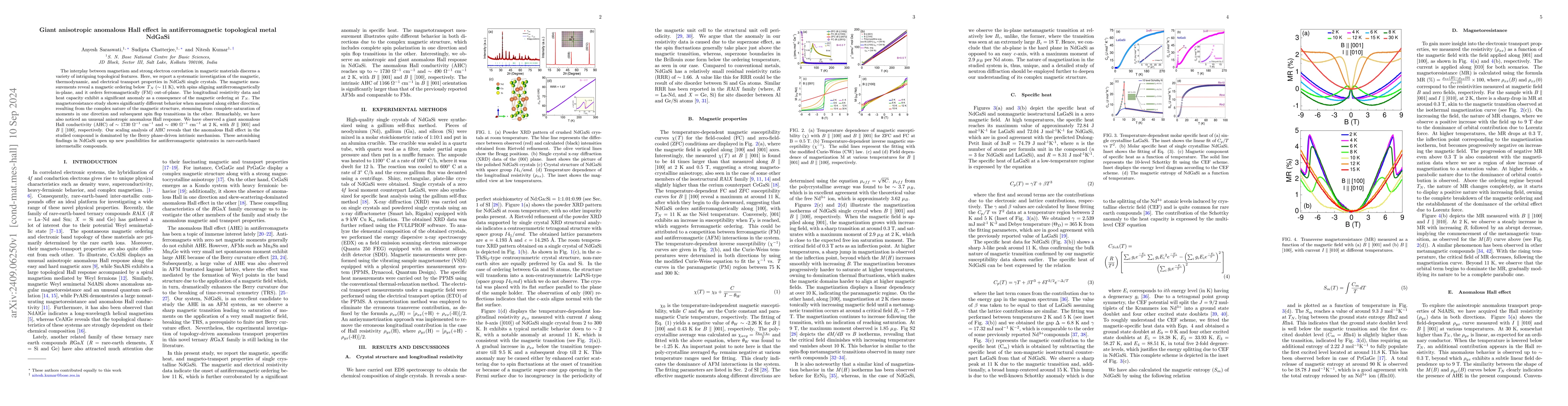 Thumbnail for Giant anisotropic anomalous Hall effect in antiferromagnetic topological
  metal NdGaSi