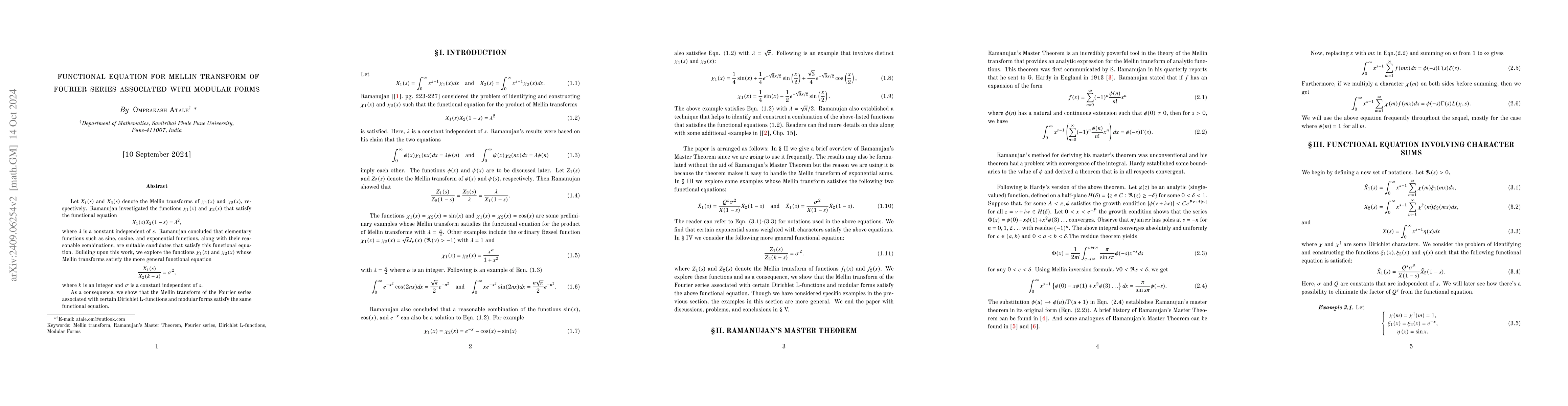 Thumbnail for Functional equation for Mellin transform of Fourier series associated
  with modular forms