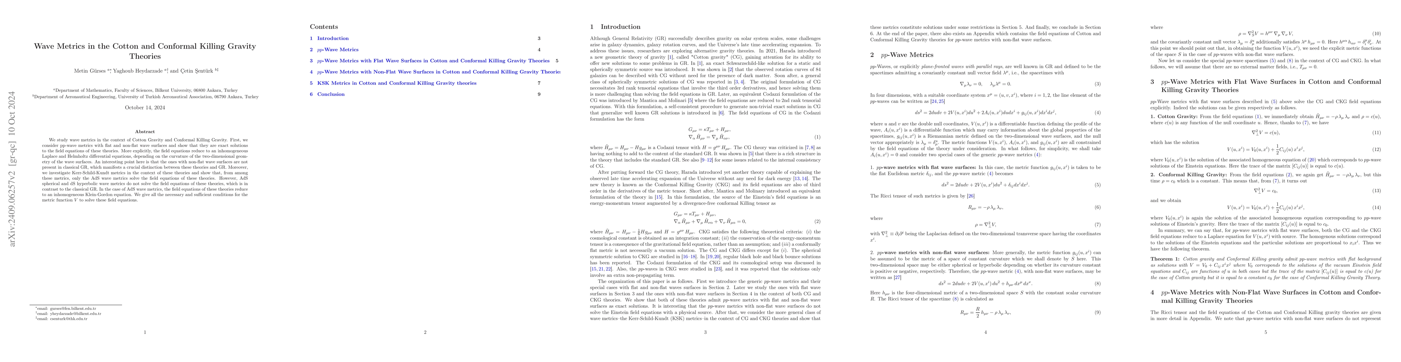 Thumbnail for Wave Metrics in the Cotton and Conformal Killing Gravity Theories